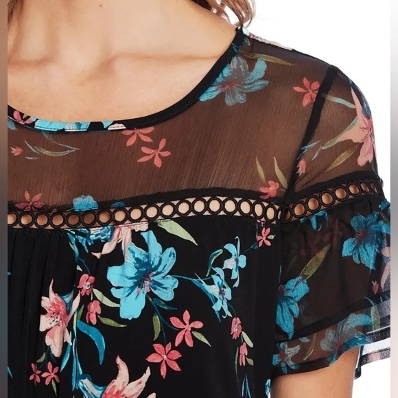 CeCe Expressive Lillies Ruffle Sleeve Mixed Media Minidress NWOT - Picture 3 of 8